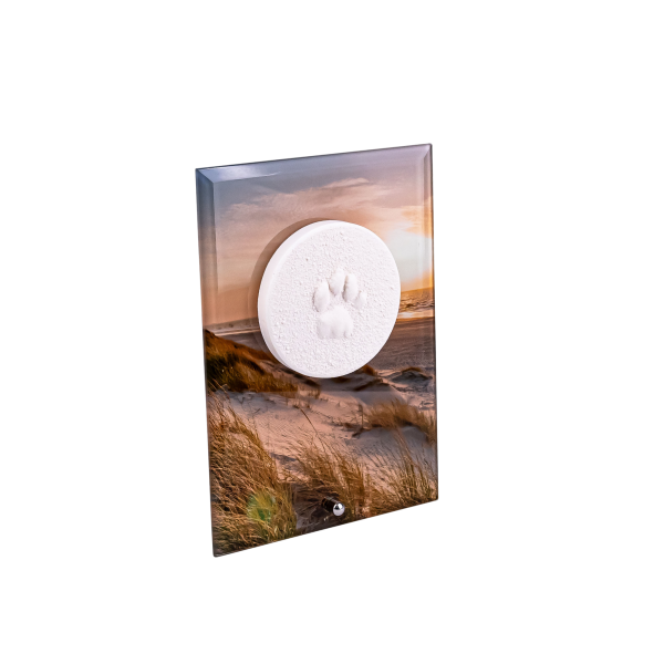 Pfotenabdruck auf Glasplatte inkl. Bedruckung und Beschriftung