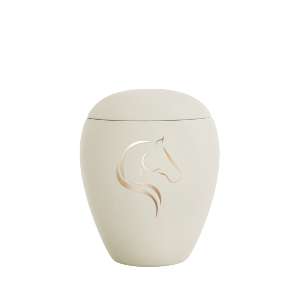 Keramikurne, goldenes Pferdemotiv