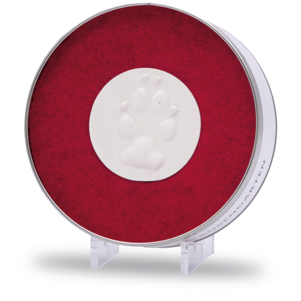 Acry-Aufsteller für Pfotenabdruck in Metalldose