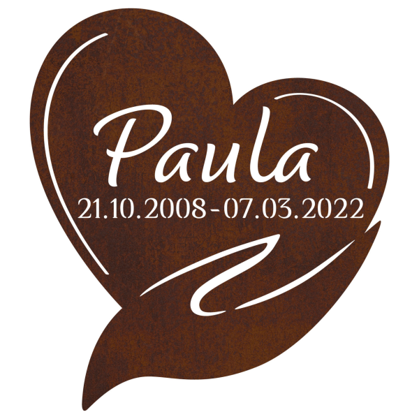 Edelrost-Steckschild, Herz inkl. Name