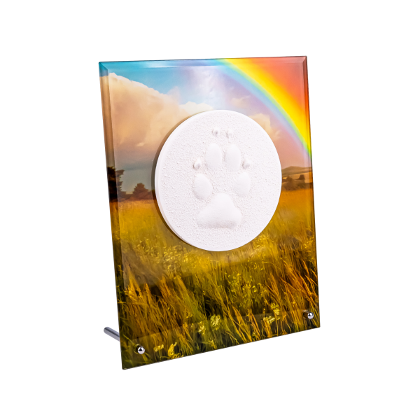 Pfotenabdruck auf Glasplatte inkl. Bedruckung und Beschriftung