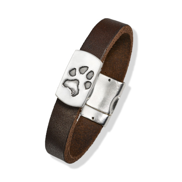 Lederarmband mit rechteckiger Pfötchenabdruckplatte
