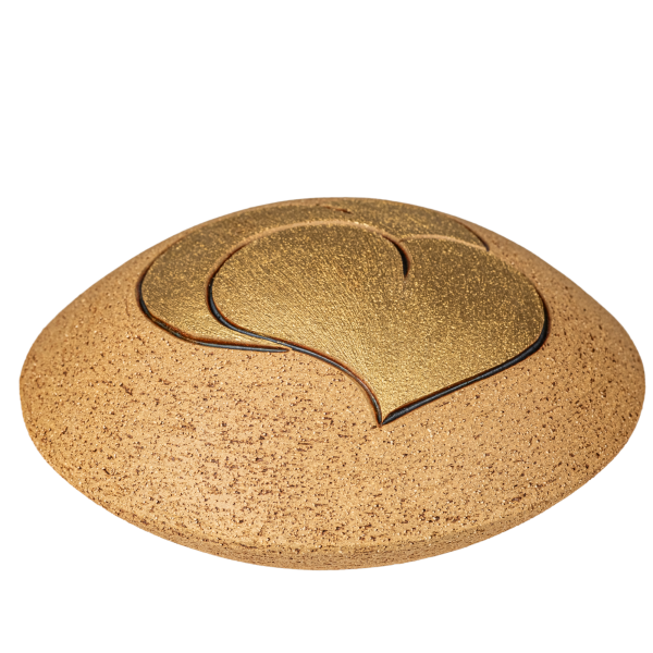 Keramikurne Diskus mit goldenen Herzen